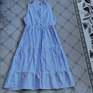 Brovave Elegant Blue Striped Midi Dress